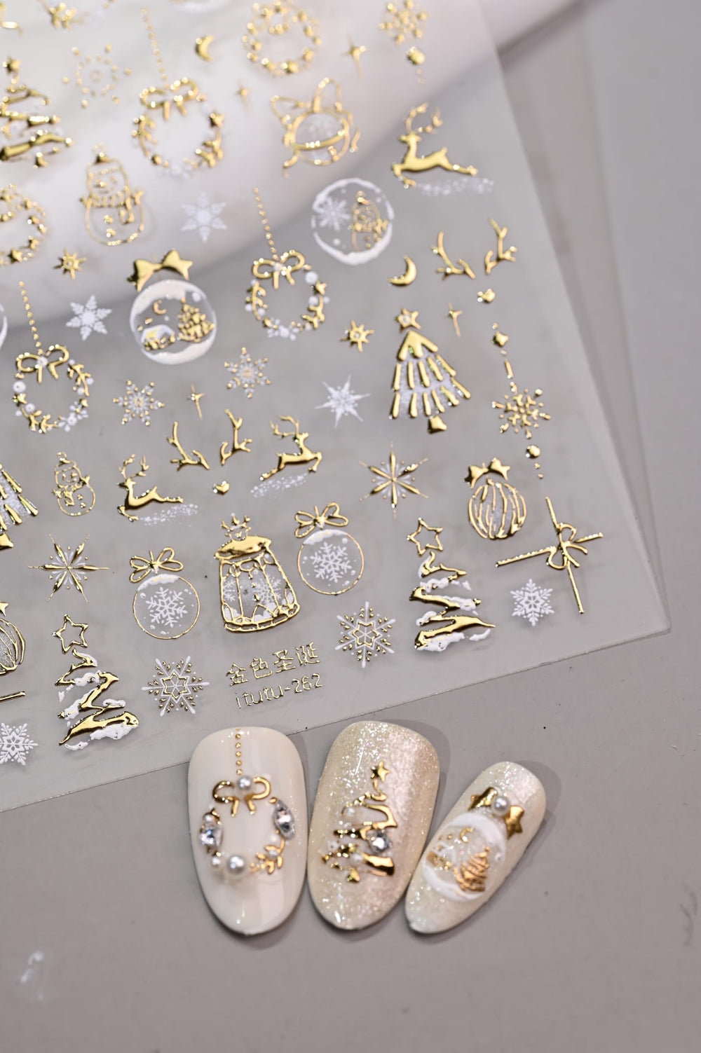 Maigitur 5D embossed Christmas nail sticker with gold snowflake for winter sparkle