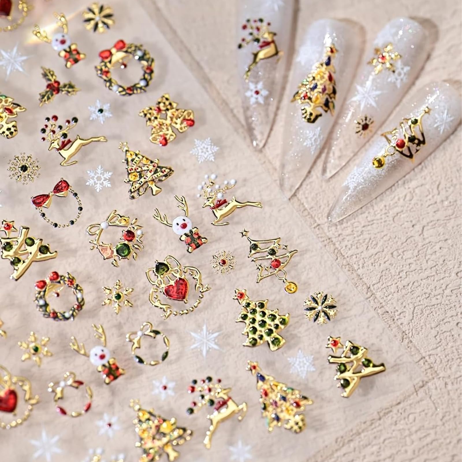 Maigitur 5D embossed gold elk nail stickers for festive manicure