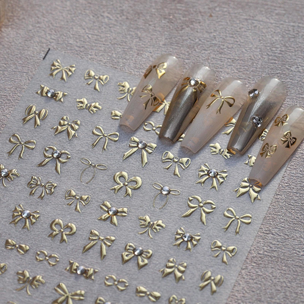 Maigitur rhinestone bow decal adds dimensional sparkle to nails