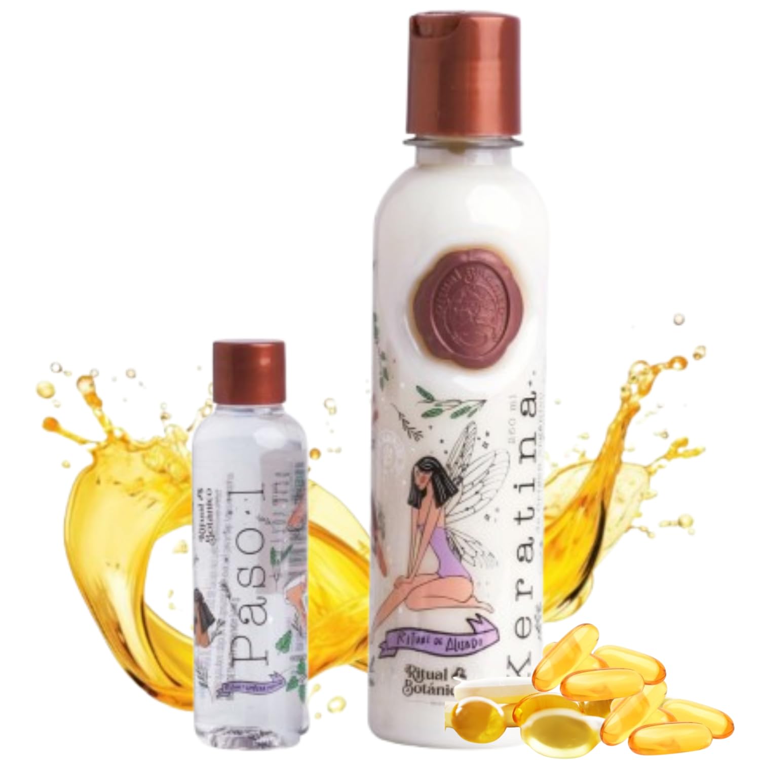 Maike Amour Ritual Botanico Keratina Organic bottle showing shine and smoothness