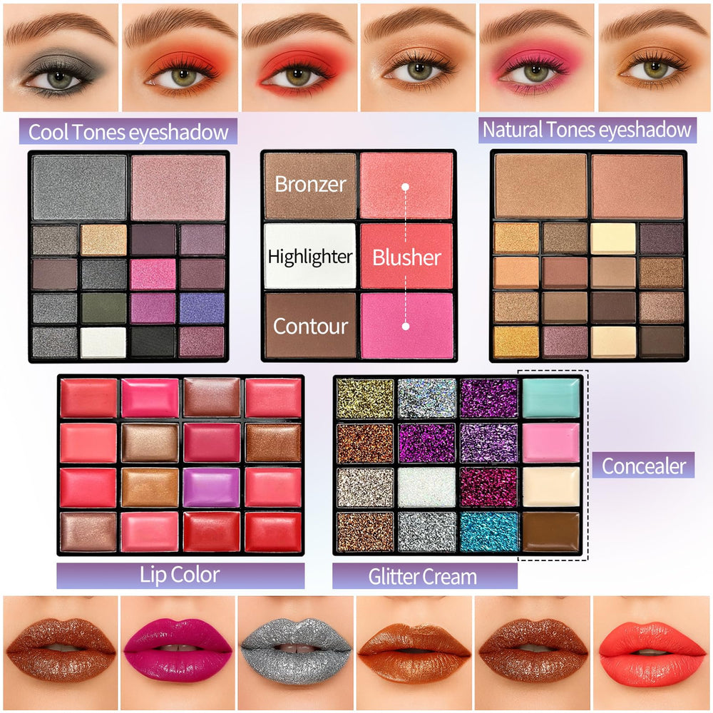 MAIRA 74 Colors palette blush, bronzer, concealer for balanced complexion