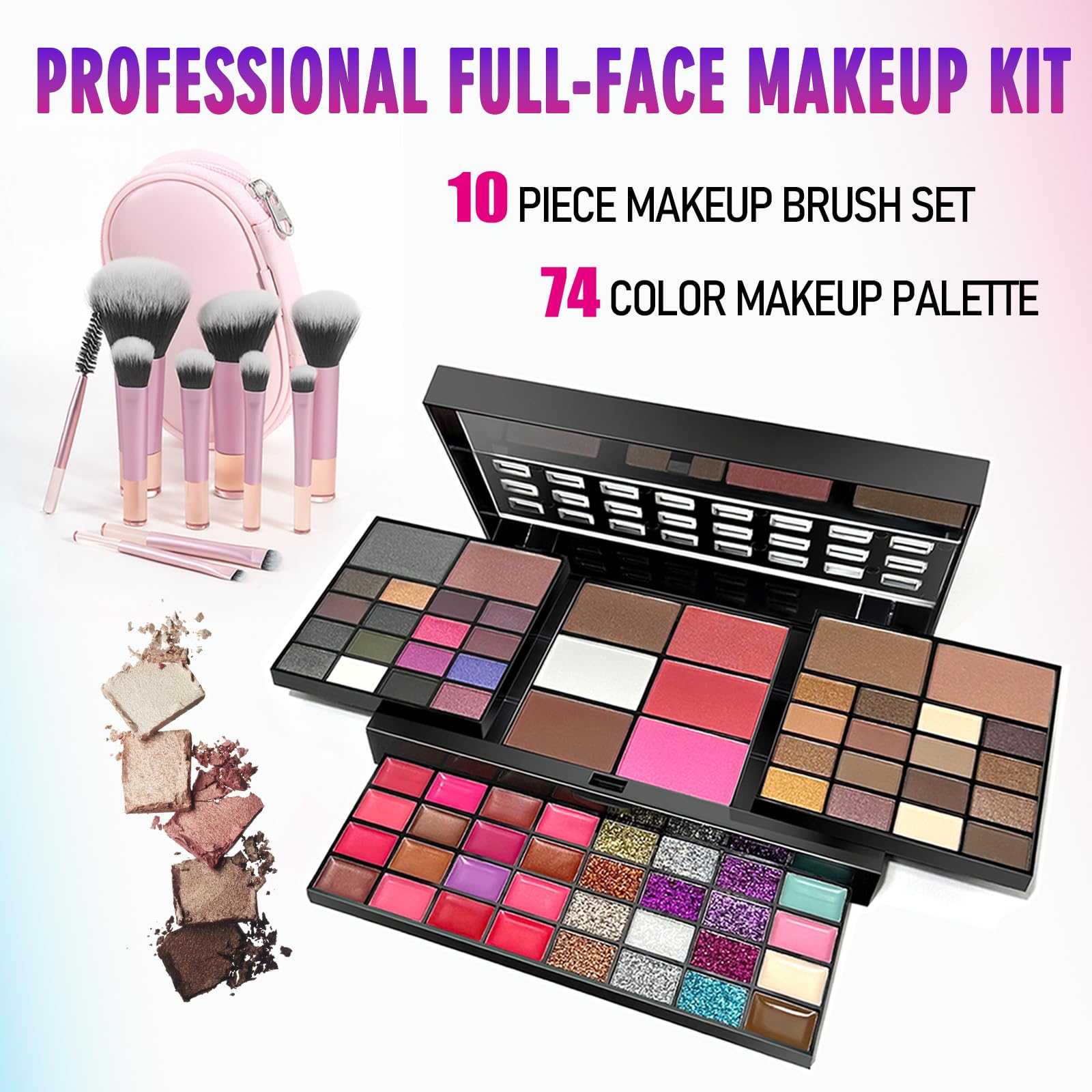 MAIRA 74 Colors eyeshadows array with smooth blend for seamless lid color