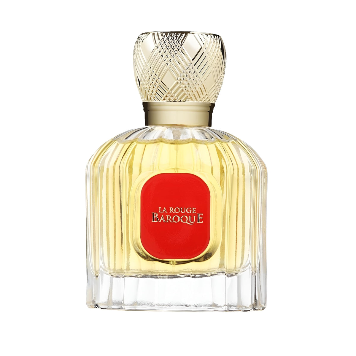 Maison Alhambra La Rouge Baroque bottle front, a luxurious centerpiece for an elegant vanity.