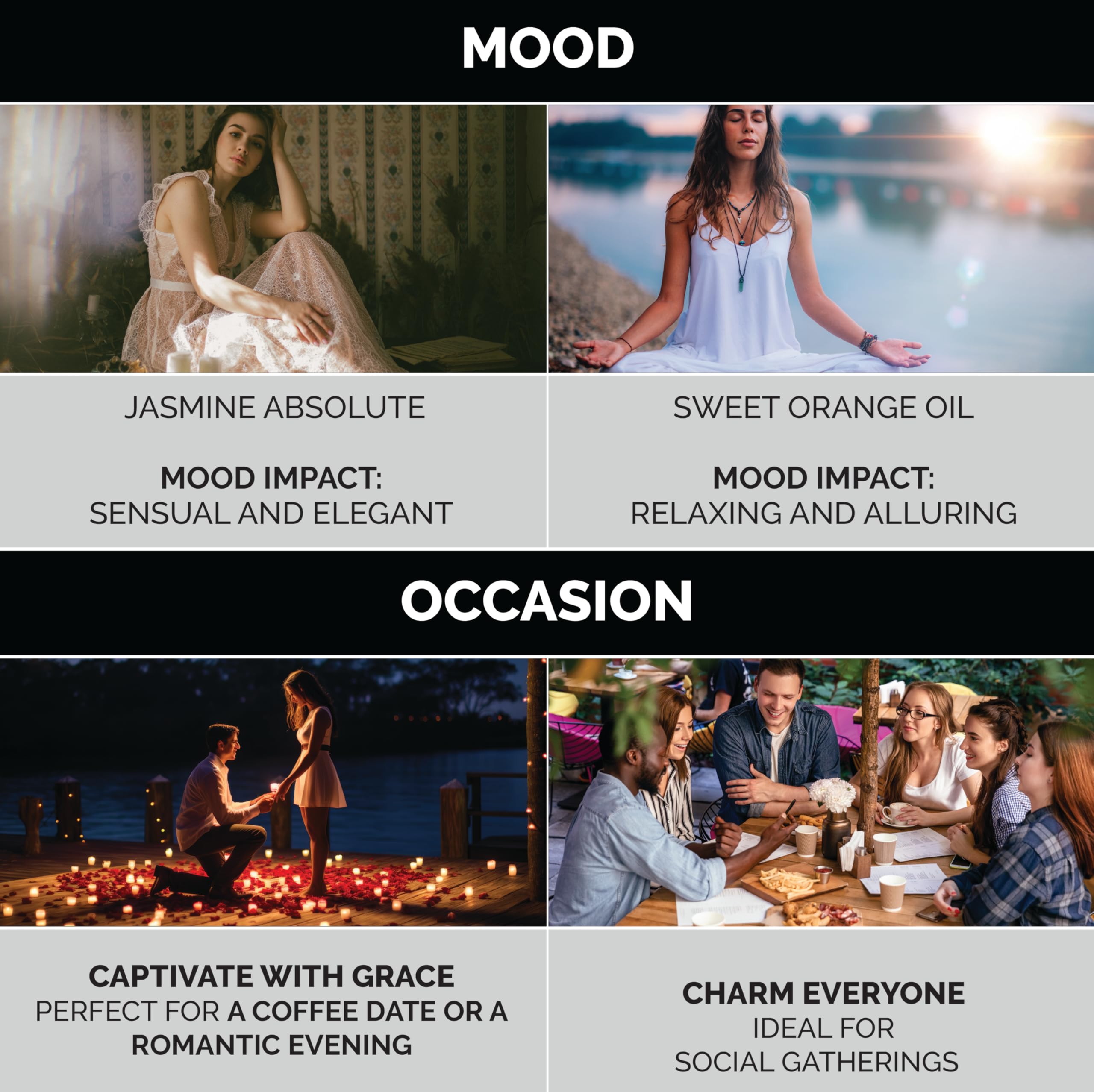 Aurora Opulence woody base of dry woods and musk for warmth.