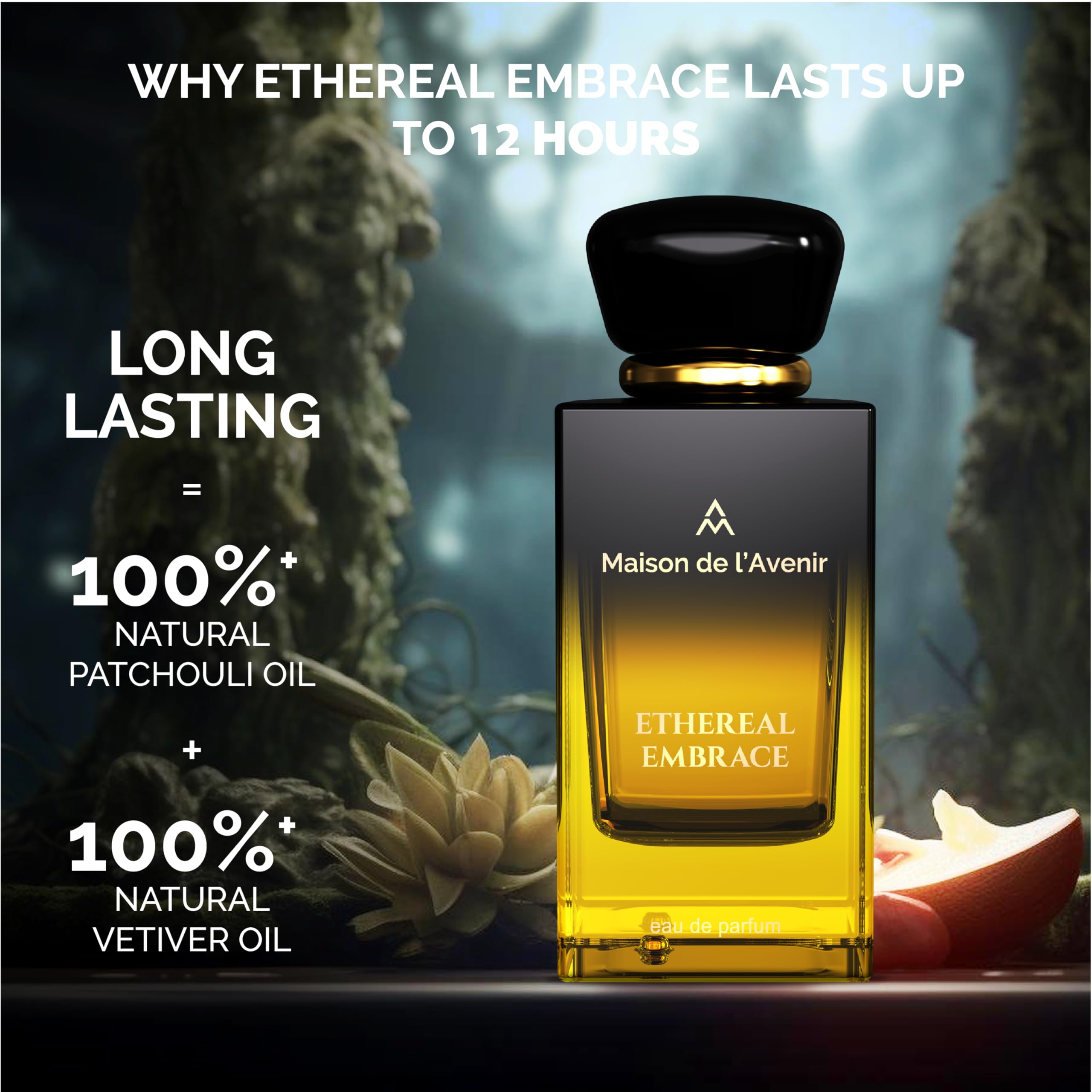 Maison de l'Avenir Ethereal Embrace bottle front, warm gradient signaling sweet allure.