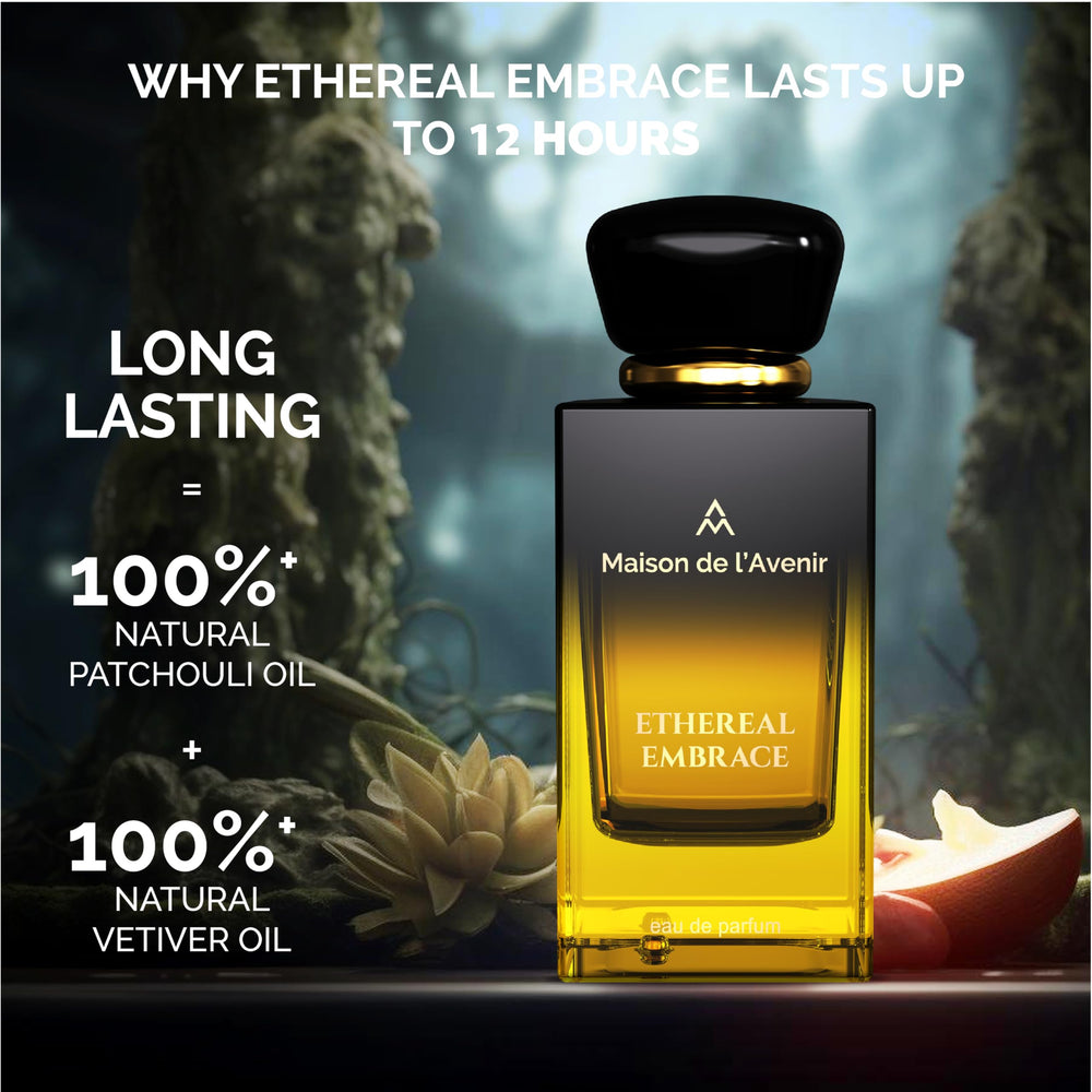 Maison de l'Avenir Ethereal Embrace bottle front, warm gradient signaling sweet allure.