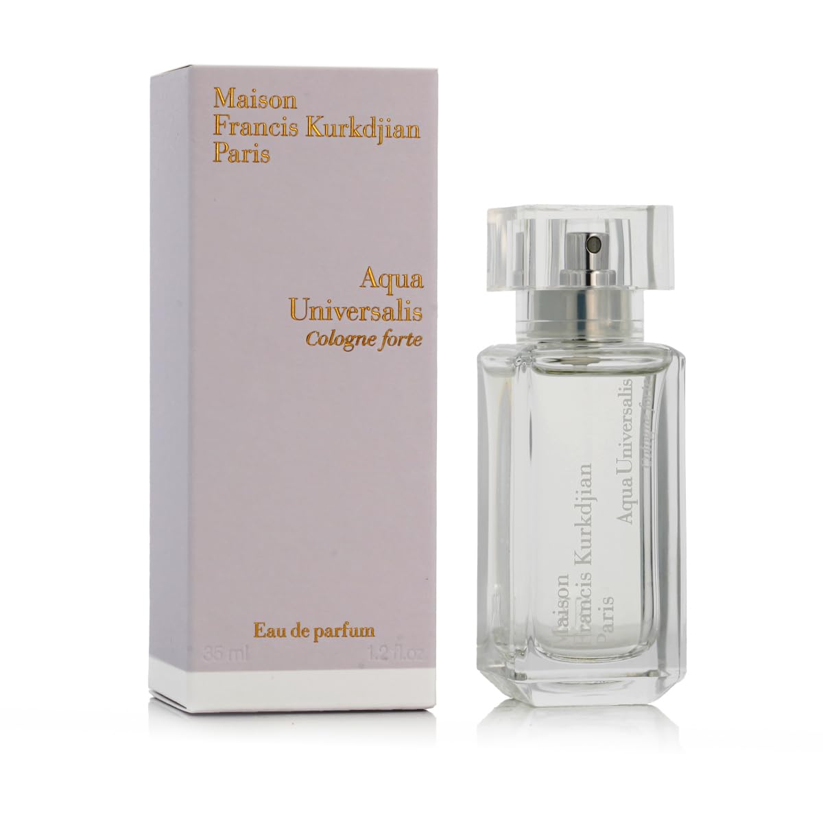 Maison Francis Kurkdjian Aqua Universalis Cologne Forte bottle close-up, highlighting fresh citrus and clean notes