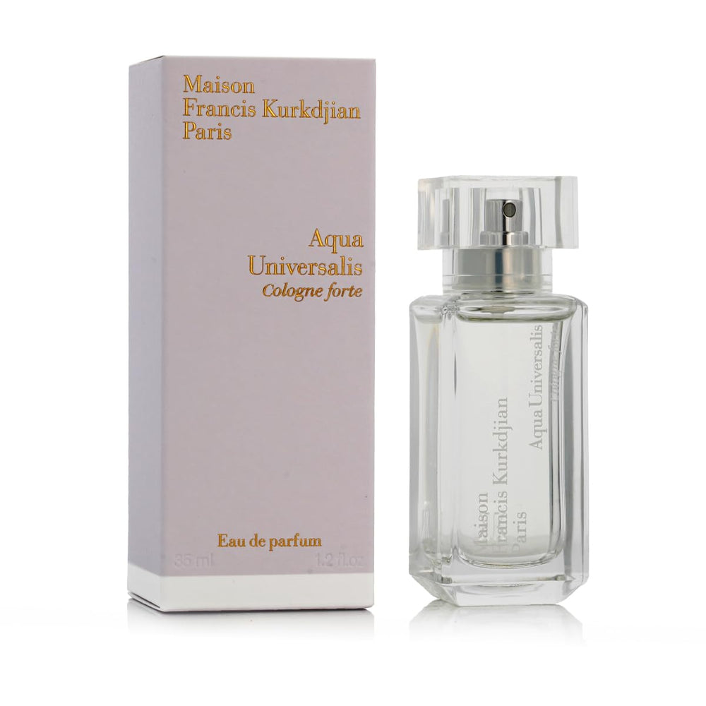 Maison Francis Kurkdjian Aqua Universalis Cologne Forte bottle close-up, highlighting fresh citrus and clean notes
