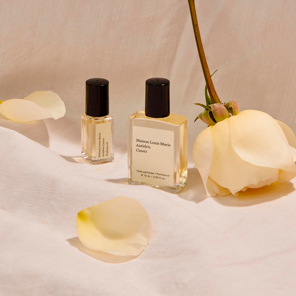 Antidris Cassis roll-on being applied to pulse points for intimate fragrance release
