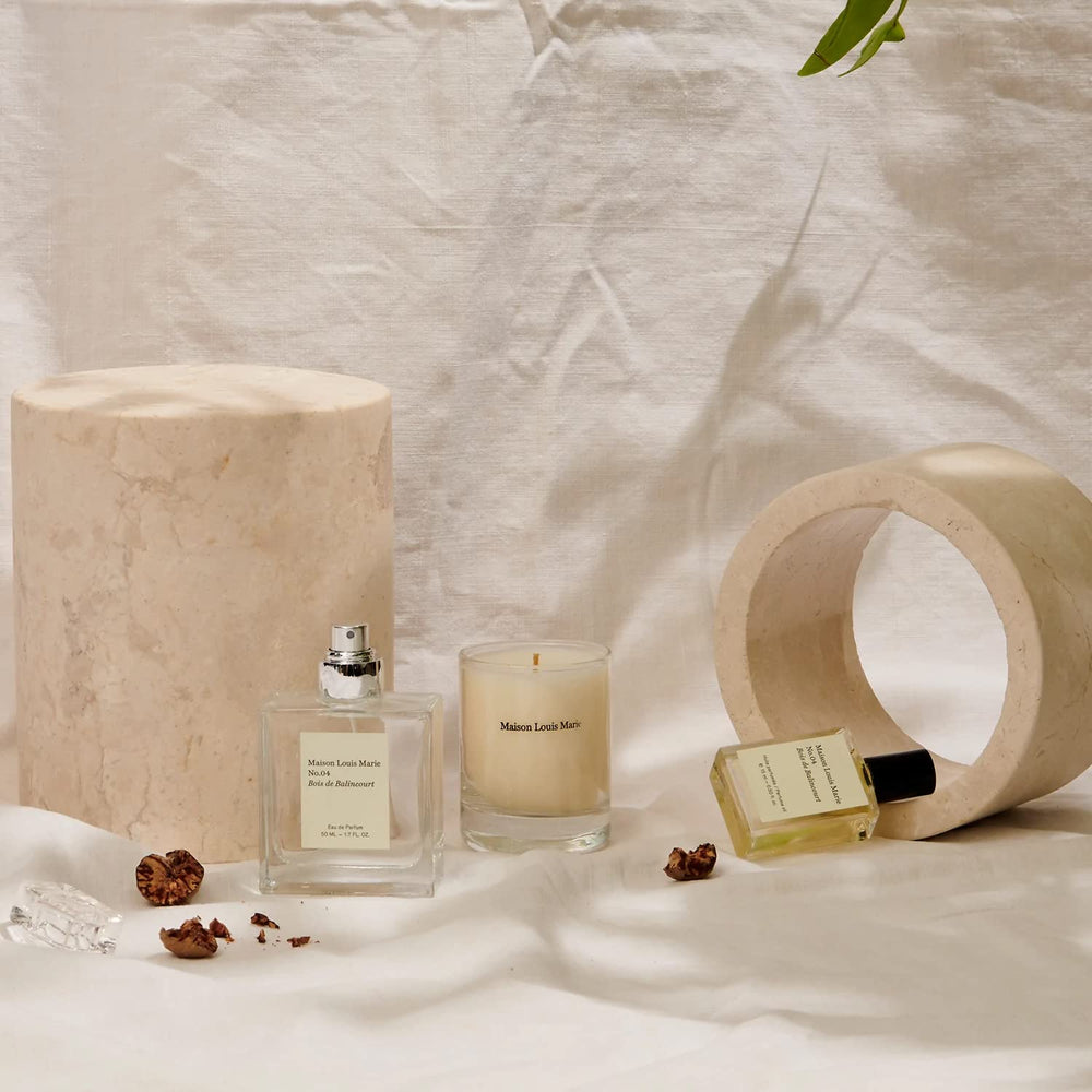 Maison Louis Marie Balincourt woodsy ambience on a vanity setup.