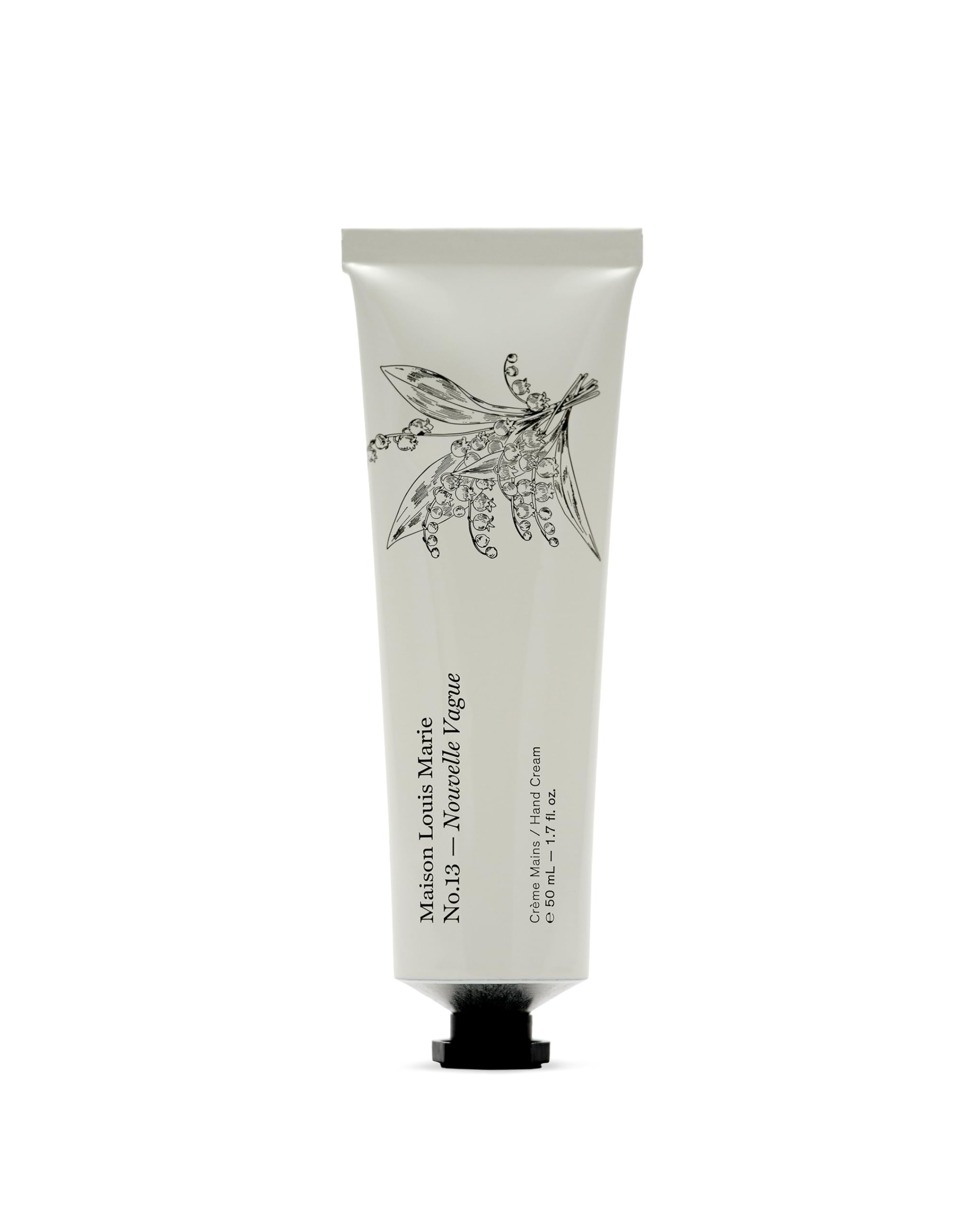 Maison Louis Marie No.13 Nouvelle Vague hand cream bottle close-up showcases luxe packaging.