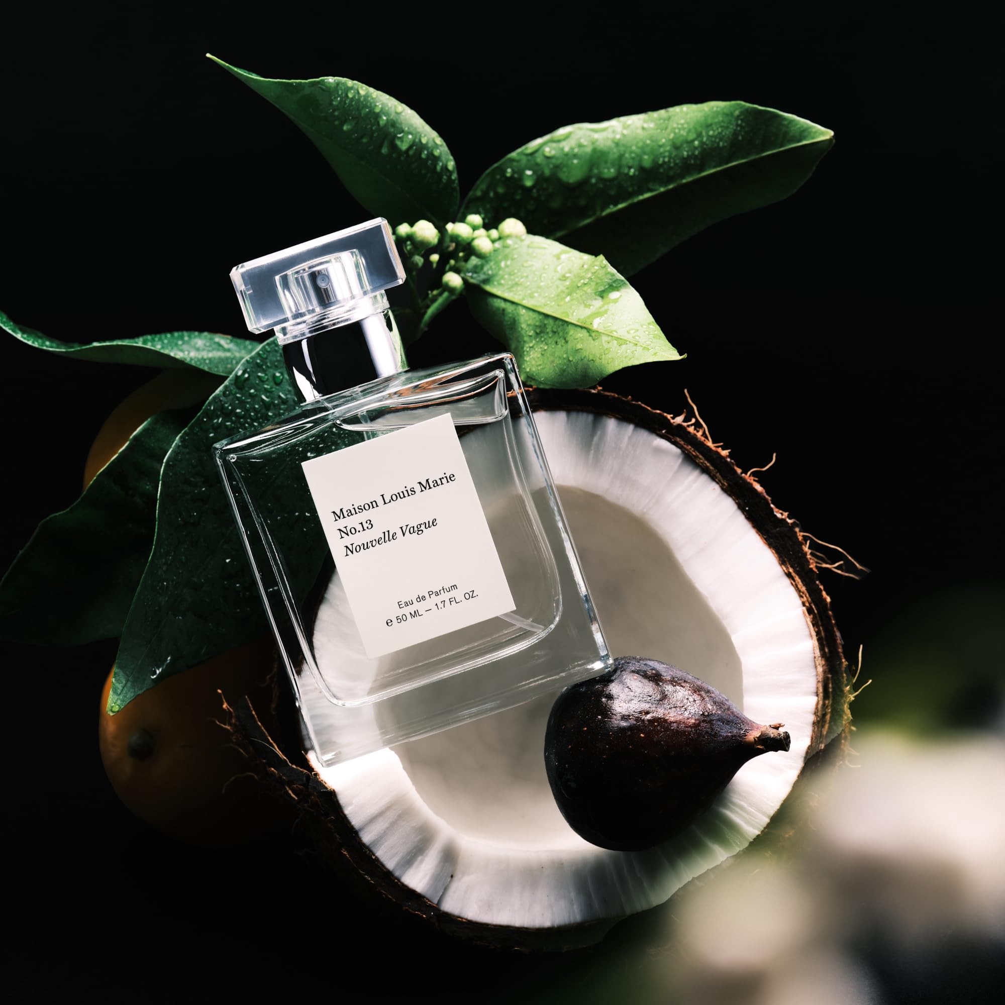 Label close-up on Maison Louis Marie No.13 Nouvelle Vague showing brand and clean design.