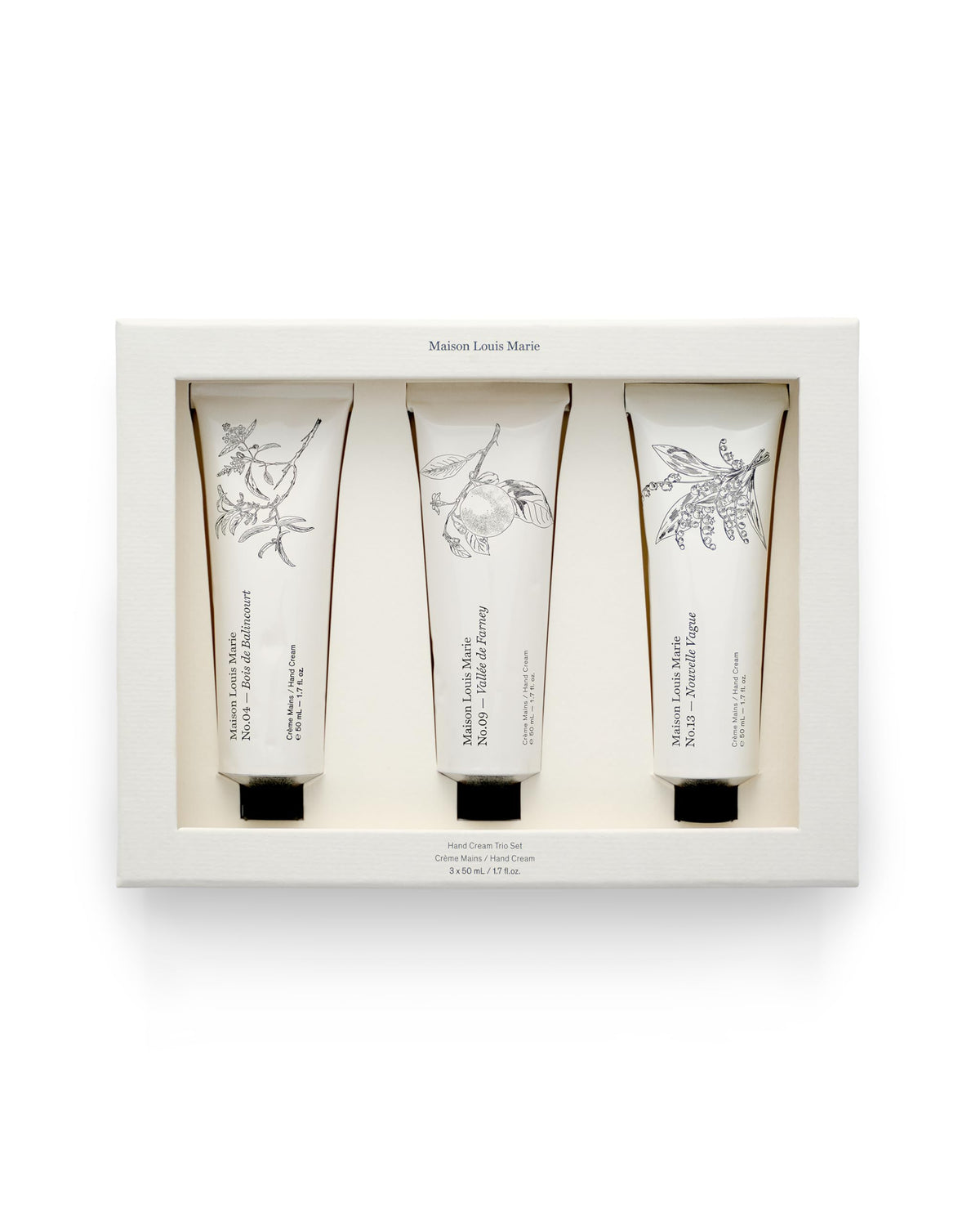 Maison Louis Marie No.04 Bois de Balincourt hand cream bottle close-up for smooth, hydrated skin.