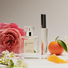 Icila mid notes illustration showcases Bulgarian rose and osmanthus for a lush heart.