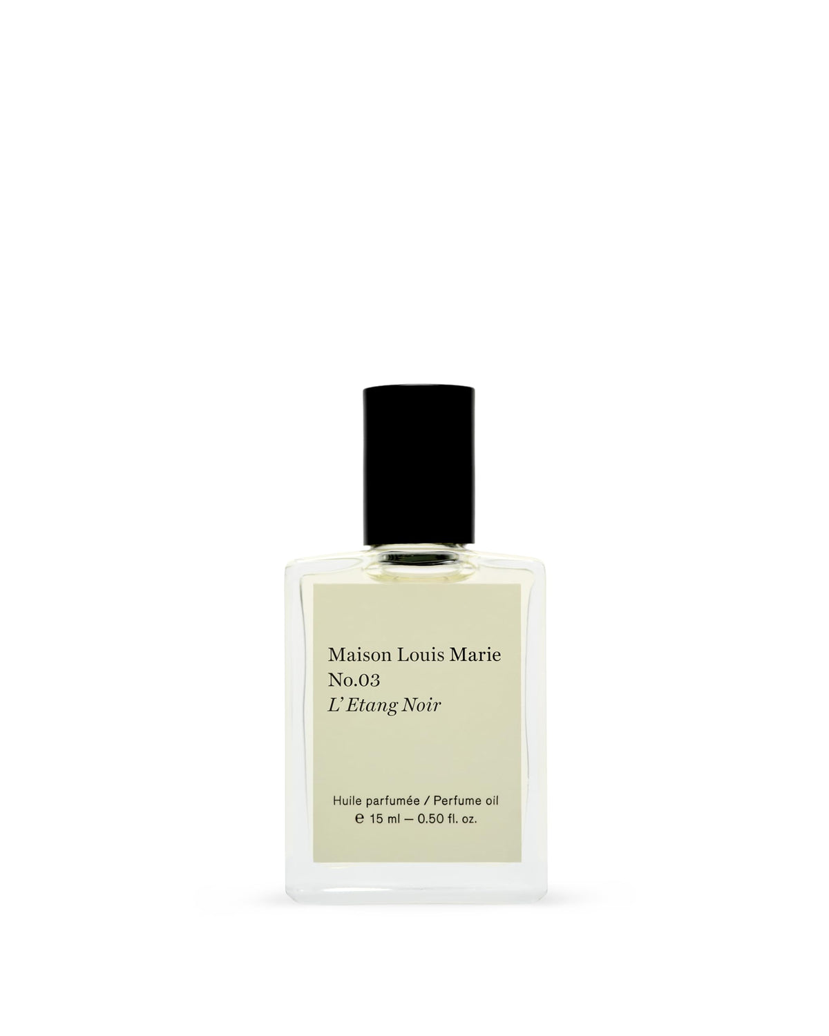 Maison Louis Marie No.3 Étang Noir roll-on bottle highlights warm vanilla and spice aroma.