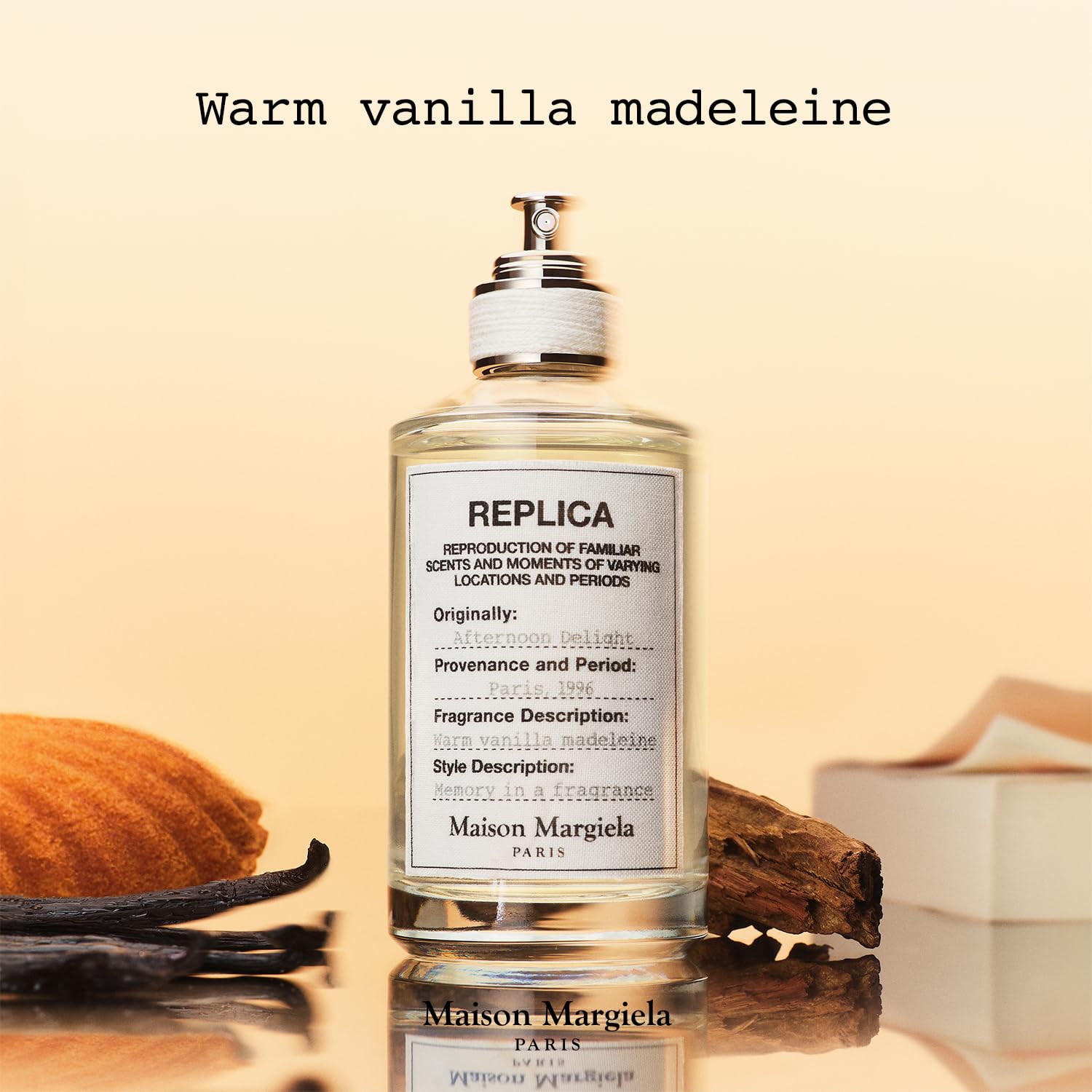 Maison Margiela Replica Afternoon Delight packaging evokes Parisian cafe memories and cozy firesides.