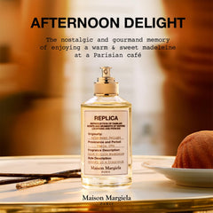 Maison Margiela Replica Afternoon Delight vanilla note emphasizes sweet warmth for autumn evenings.