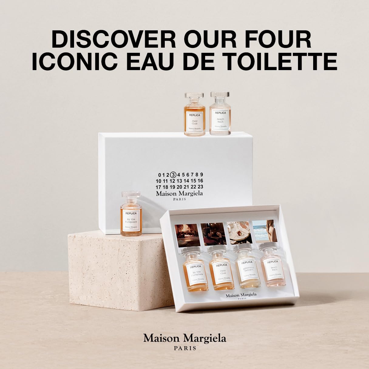 Maison Margiela Replica Fragrance bottle close-up embodies minimalist elegance.