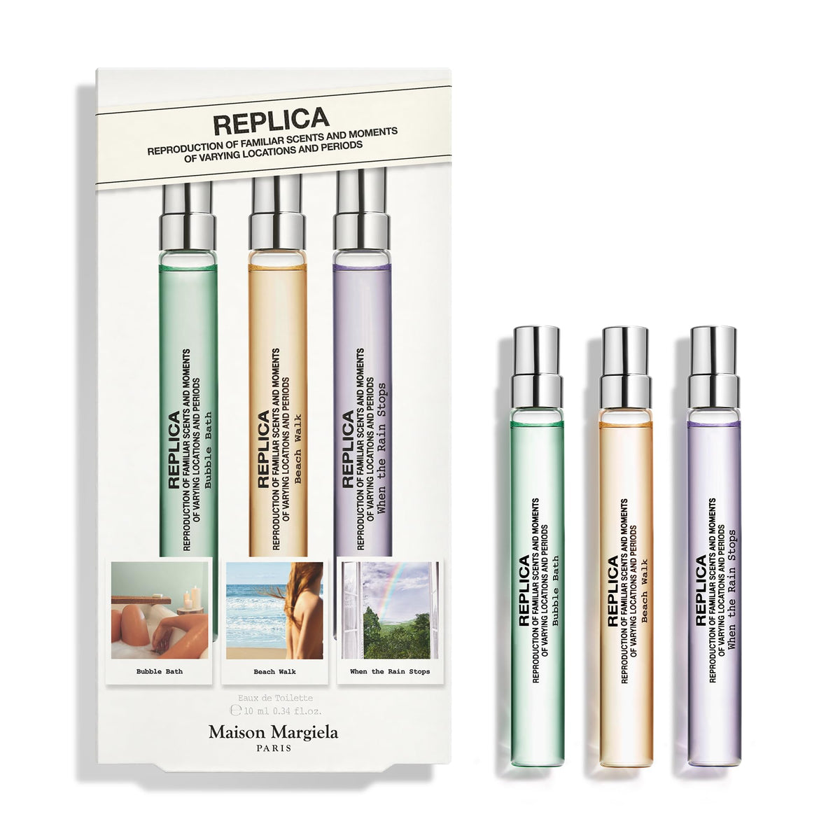 Maison Margiela Replica When The Rain Stops mini bottle on sleek surface for rainy day mood
