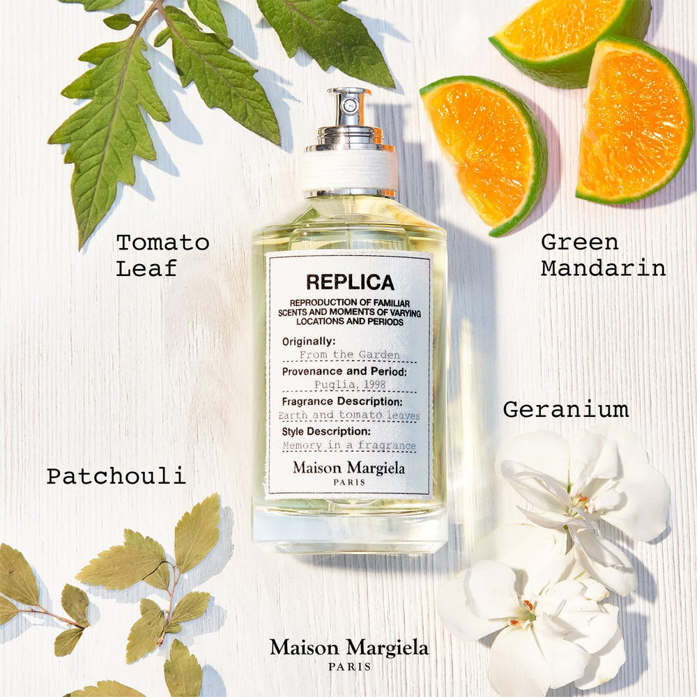 Green mandarin note on Replica From the Garden bottle adds bright, uplifting citrus.