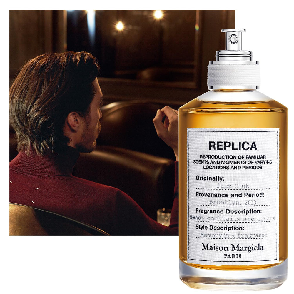 Maison Margiela Replica Jazz Club bottle close-up highlighting vanilla warmth.