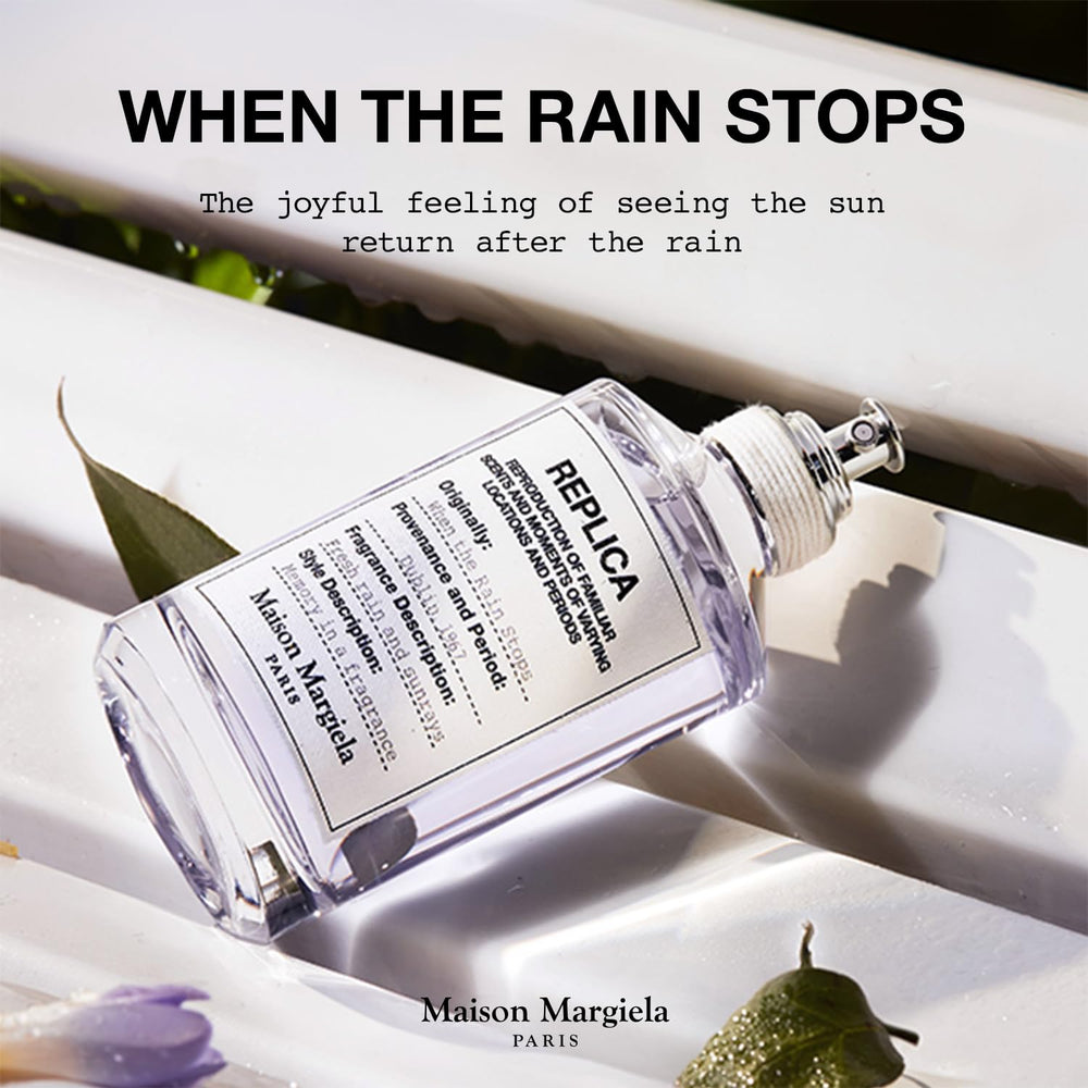 Rear view of Maison Margiela Replica When the Rain Stops bottle showcasing premium build.