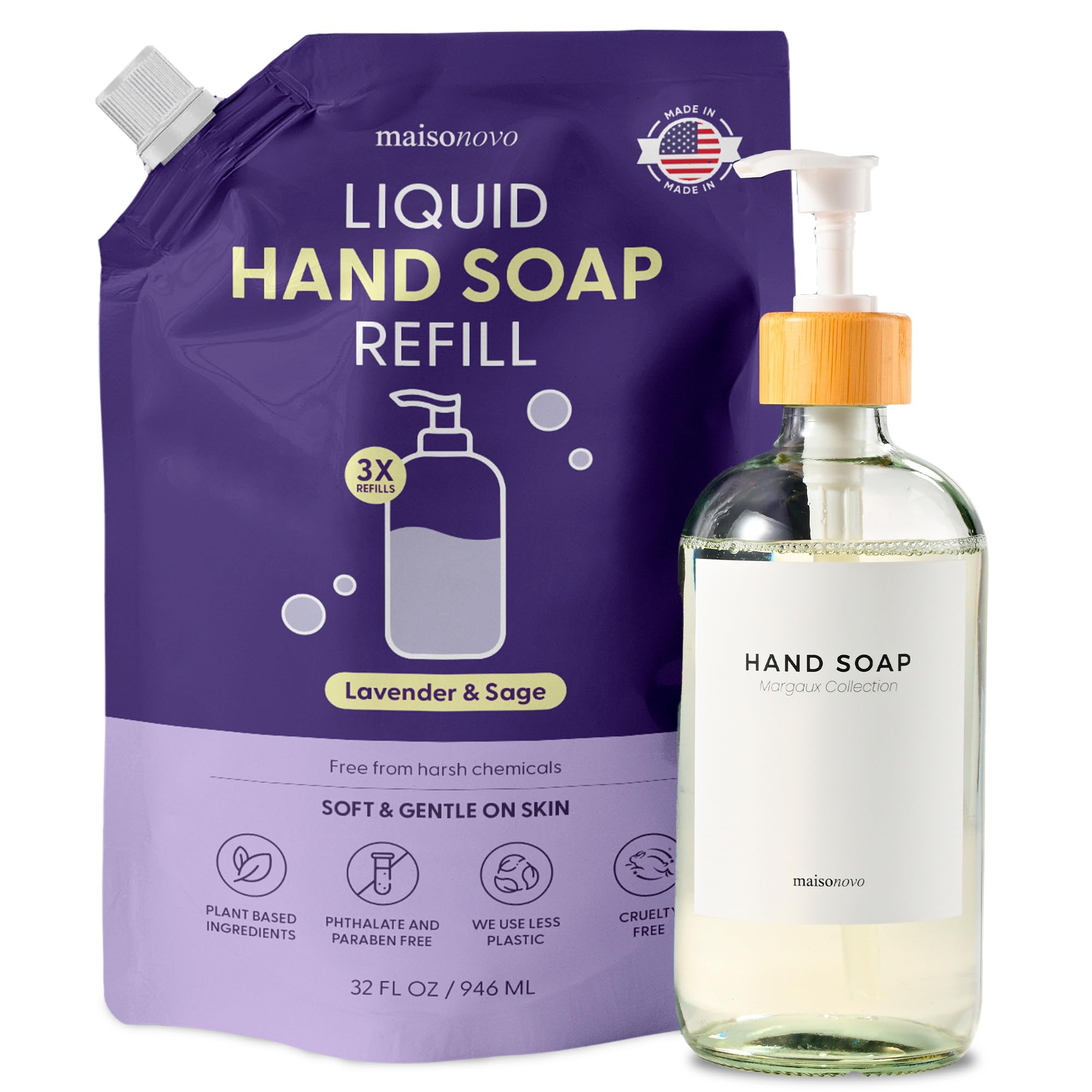 MaisoNovo lavender refill pouch 32 oz for easy at-home refills.