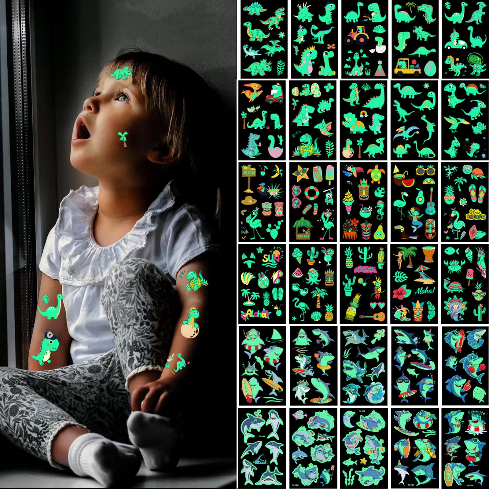 Maitsol glow tattoos collection front view highlights luminous designs for party fun