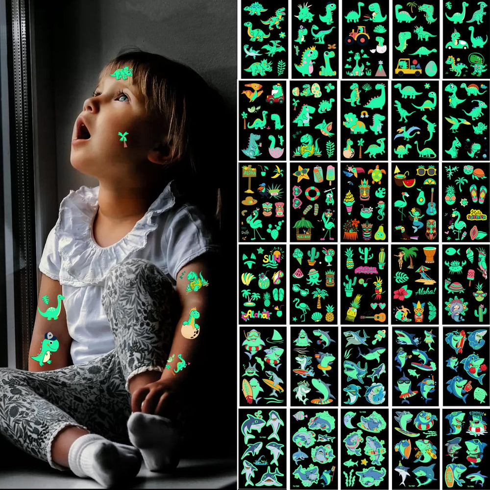 Maitsol glow tattoos collection front view highlights luminous designs for party fun