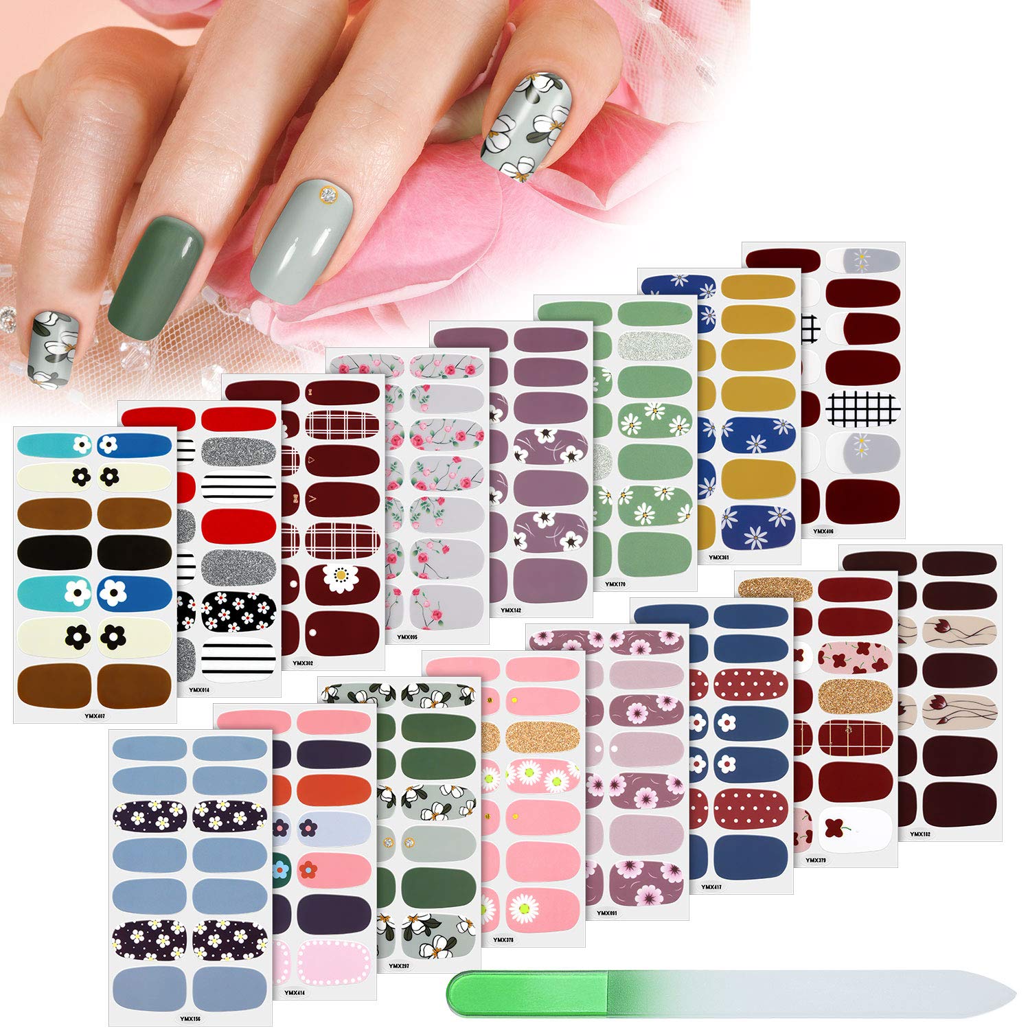 Maitys 224-piece nail stickers front pack with assorted colors for quick DIY manicures.