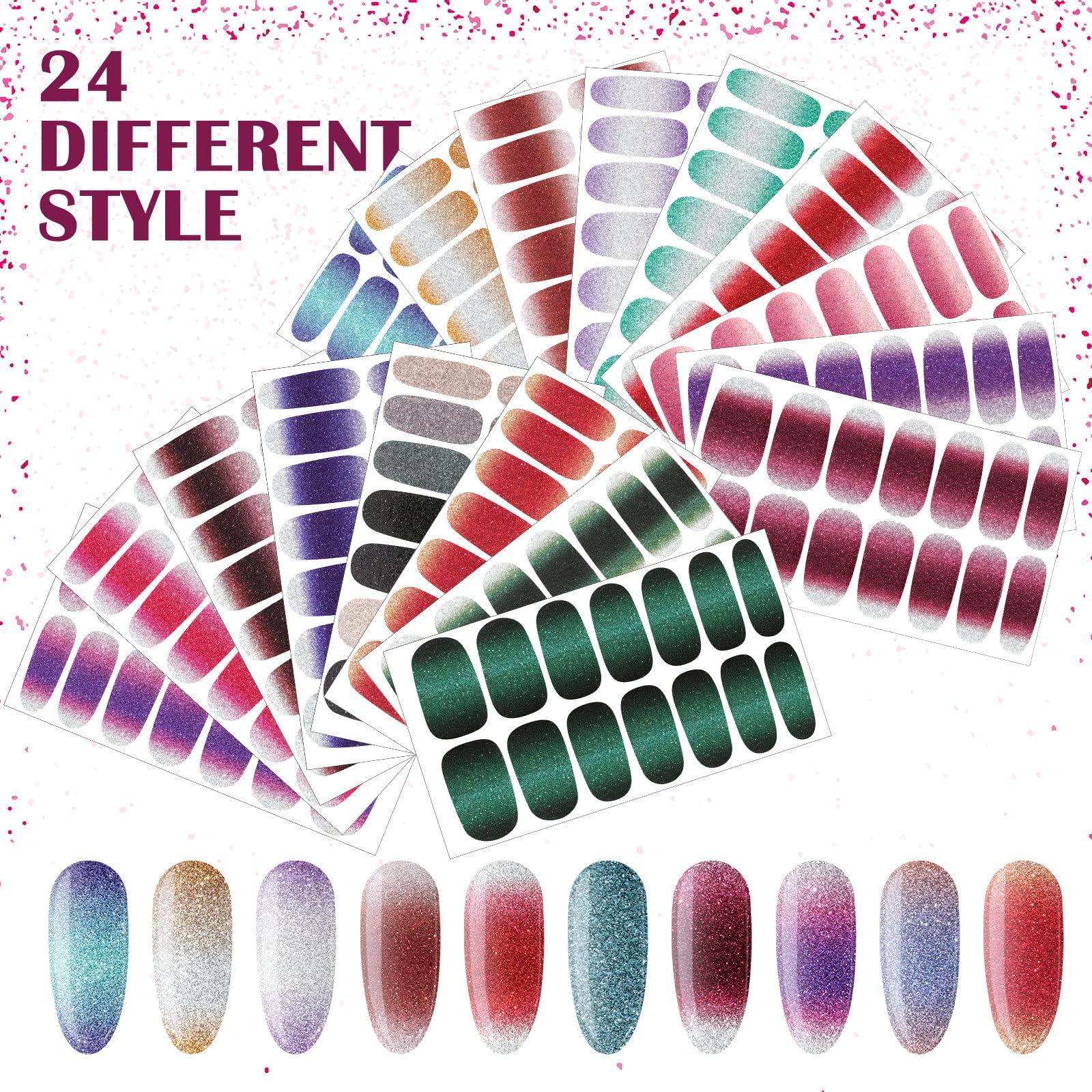 Maitys 24 sheets of full wrap stickers for quick salon-like nails.