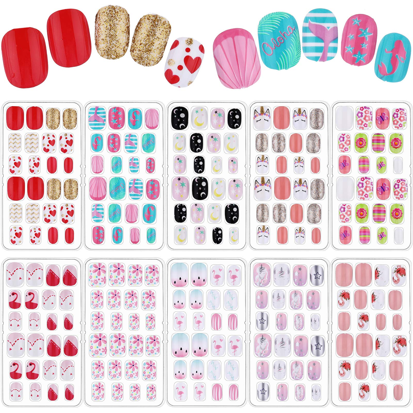Maitys children false nails set with ten boxes offers easy sizing and quick DIY art for kids.