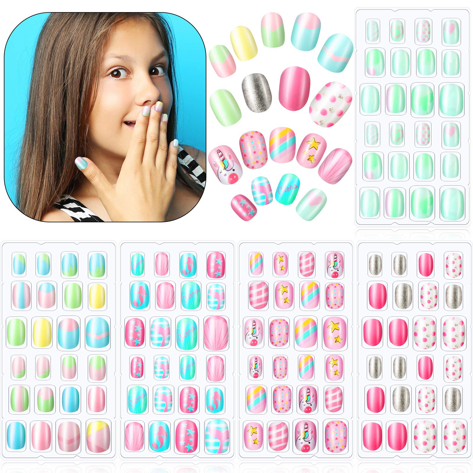 Maitys kids press-on nails rainbow pattern for quick, at-home nail art