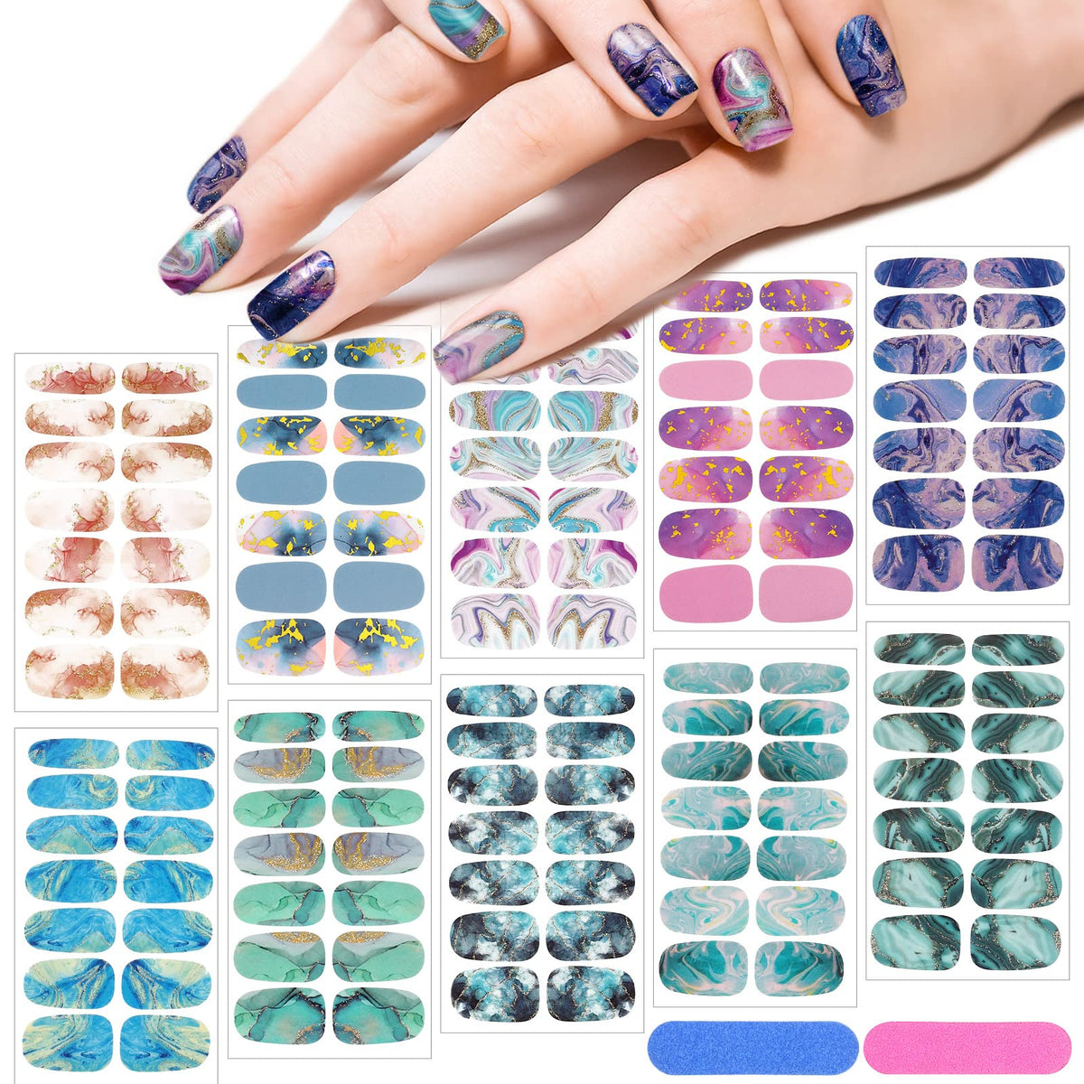 Maitys marble full wrap nail stickers set for quick salon-like nails.