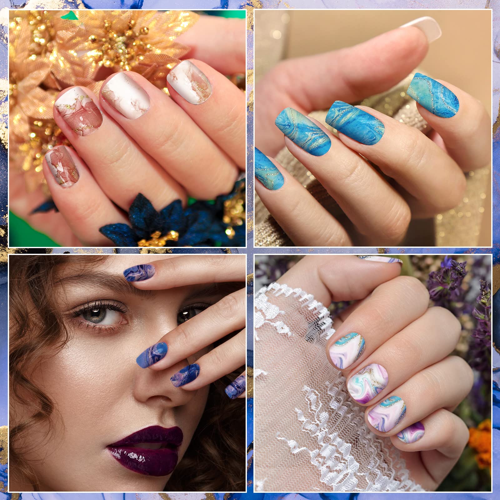 Maitys multicolor patterns decorate nails for dates, parties, and holidays.