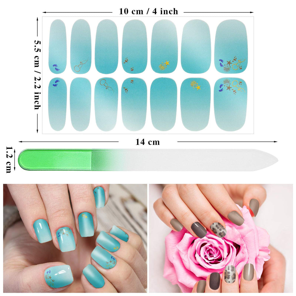 Maitys manicure kit includes glass nail file for shaping before applying stickers