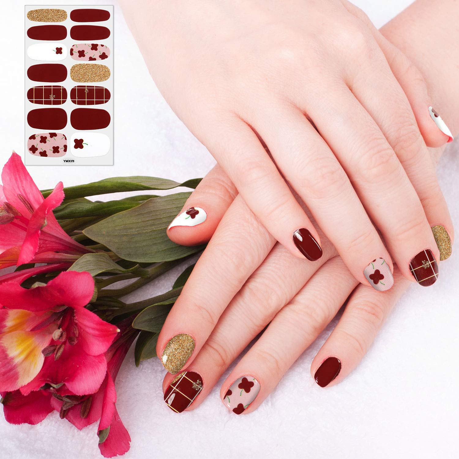 Maitys wraps applied on nails in a close-up view.