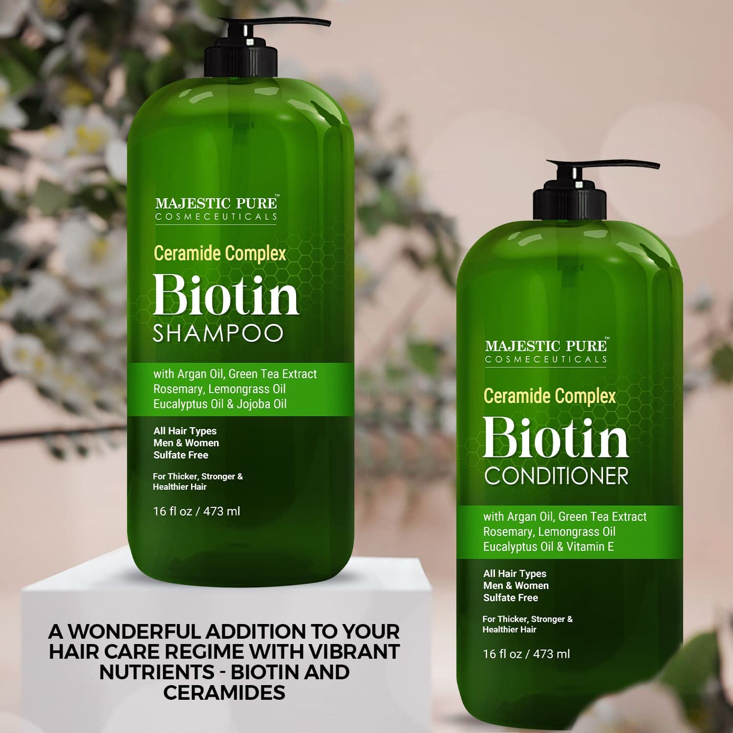 Majestic Pure Biotin Conditioner Set bottle front emphasizes color-safe daily conditioning