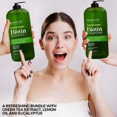 Majestic Pure Biotin Shampoo Set label closeup reveals ceramide complex and sulfate-free formula