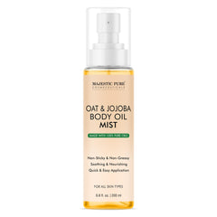 Majestic Pure Oat & Jojoba Body Mist bottle highlights pure ingredients for daily skin hydration.