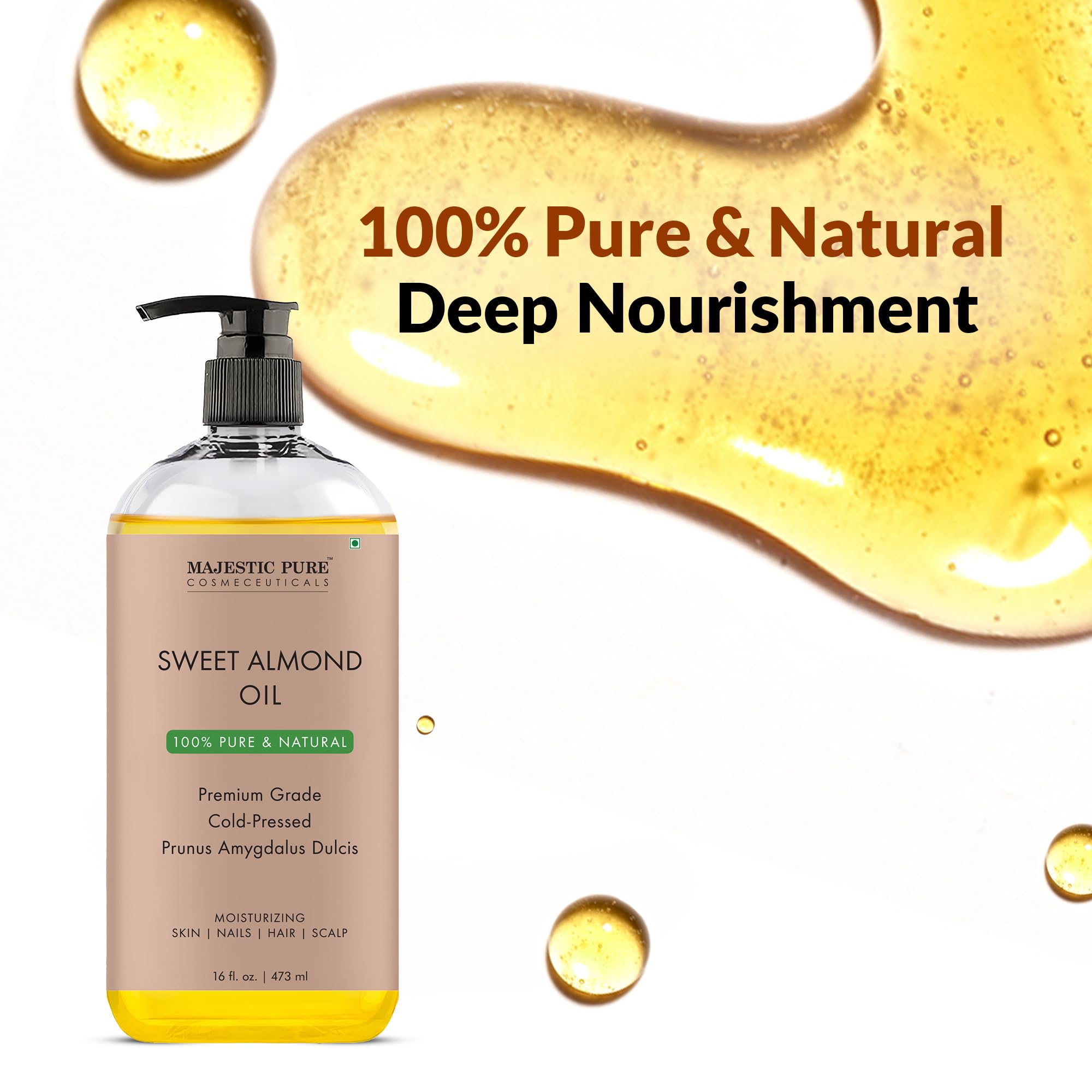 Majestic Pure Sweet Almond Oil for hair conditioning and shine.