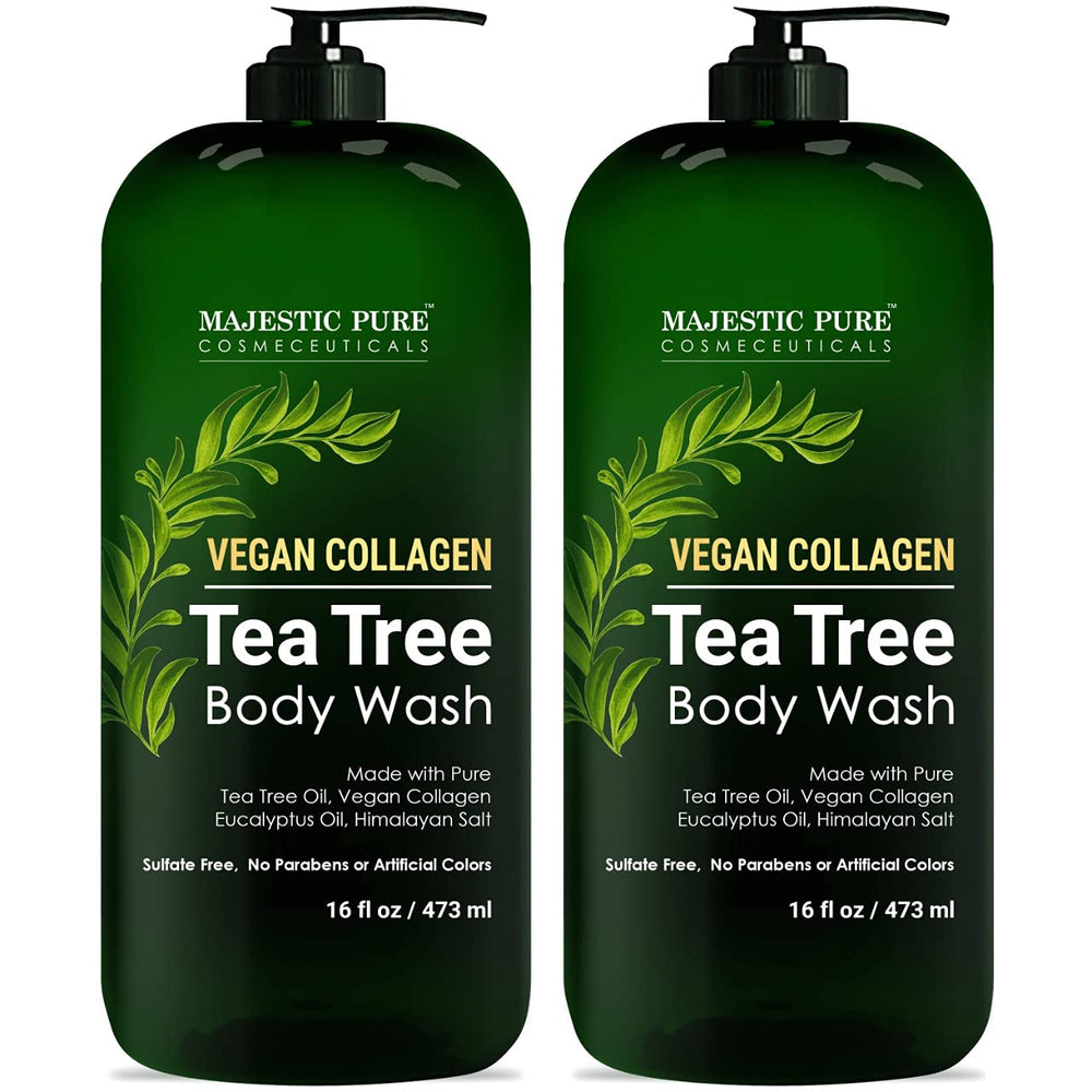 Majestic Pure Tea Tree Body Wash bottle with rich lather for daily cleansing.