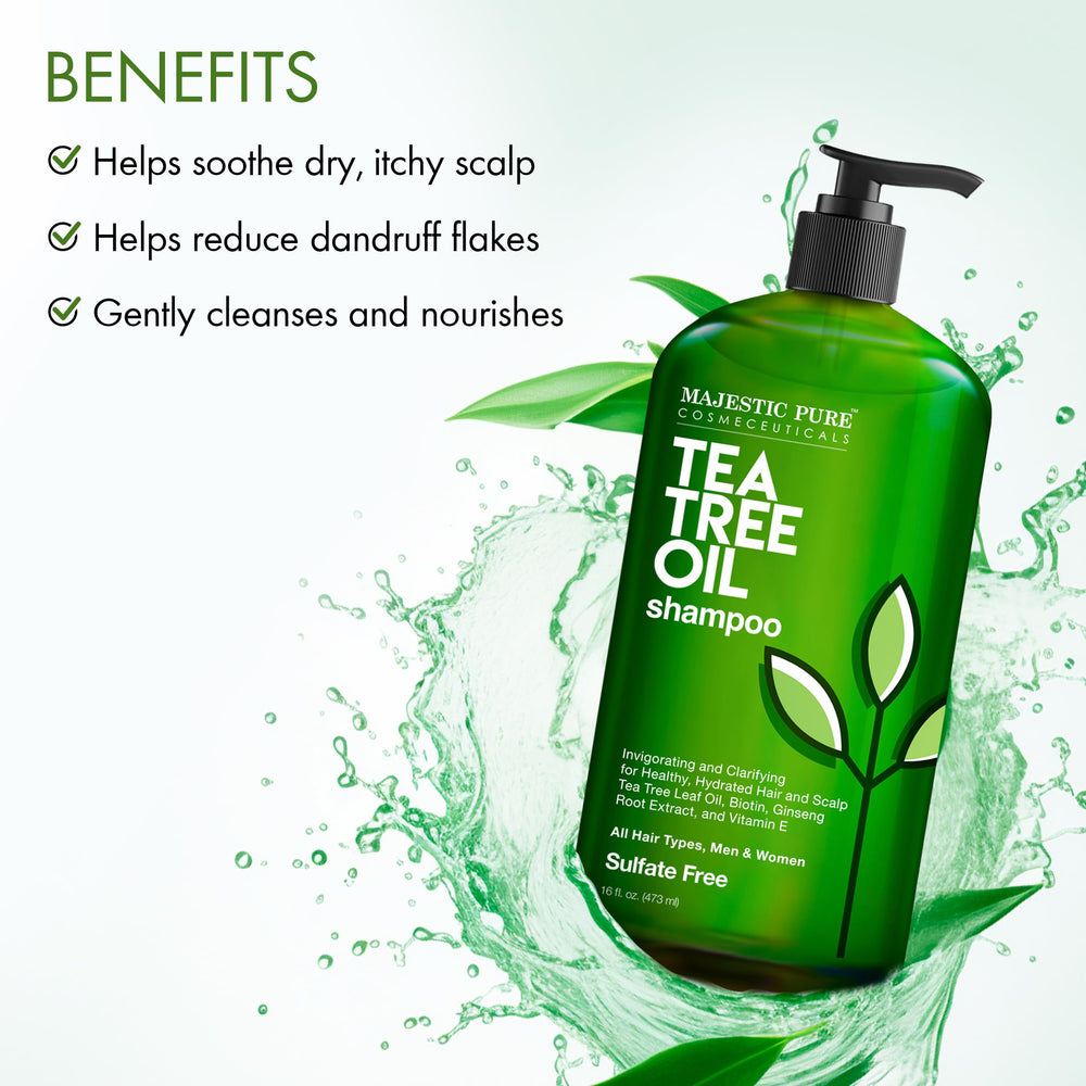 Majestic Pure Tea Tree Shampoo lather showing refreshing cleanse for scalp comfort.