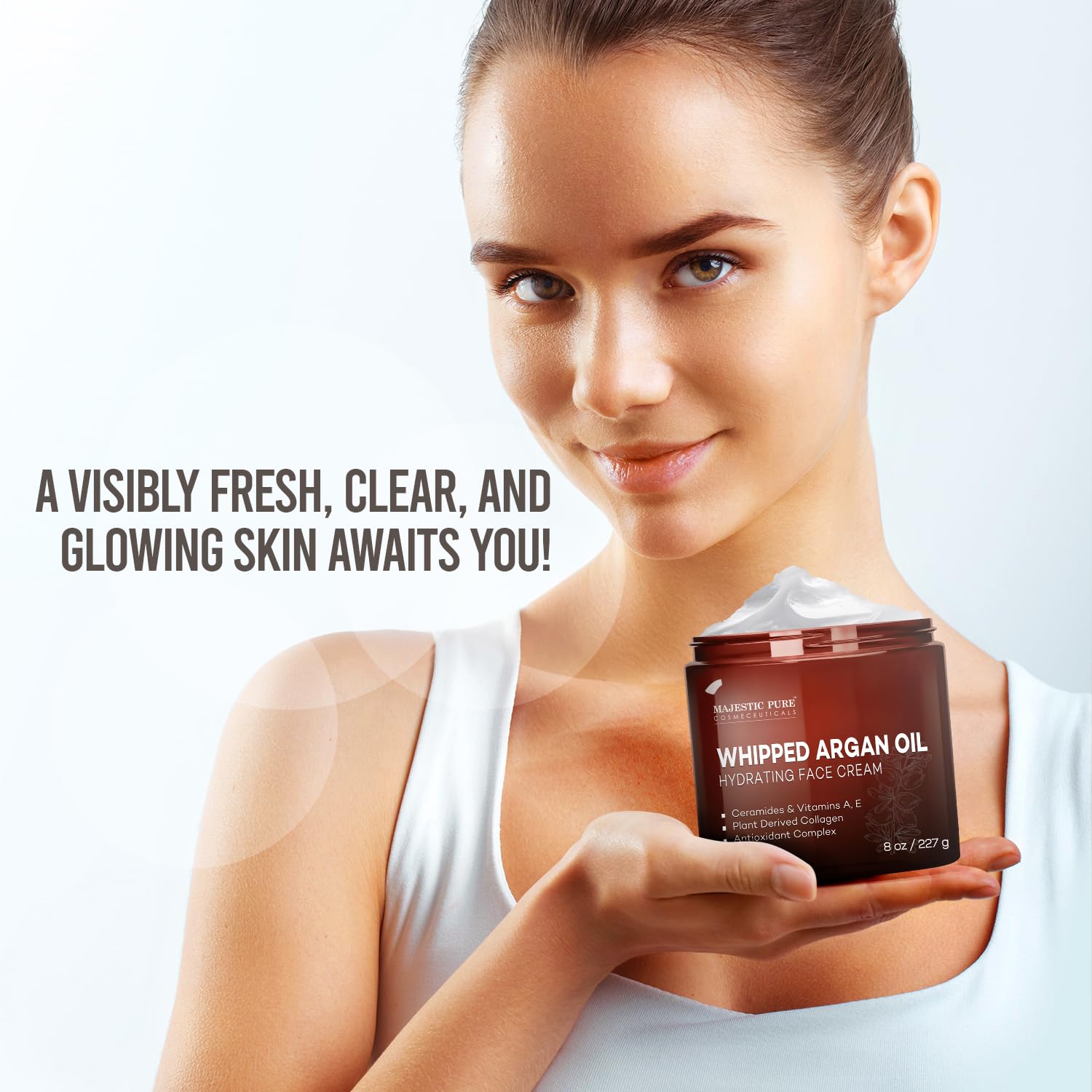 Majestic Pure Vitamin E-rich formula closeup highlights antioxidant conditioning.