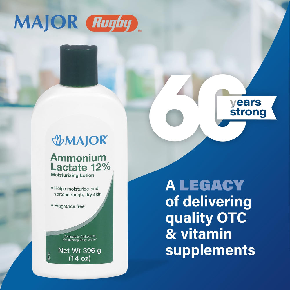MAJOR Ammonium Lactate 12% lotion packaging side view communicates trusted OTC brand