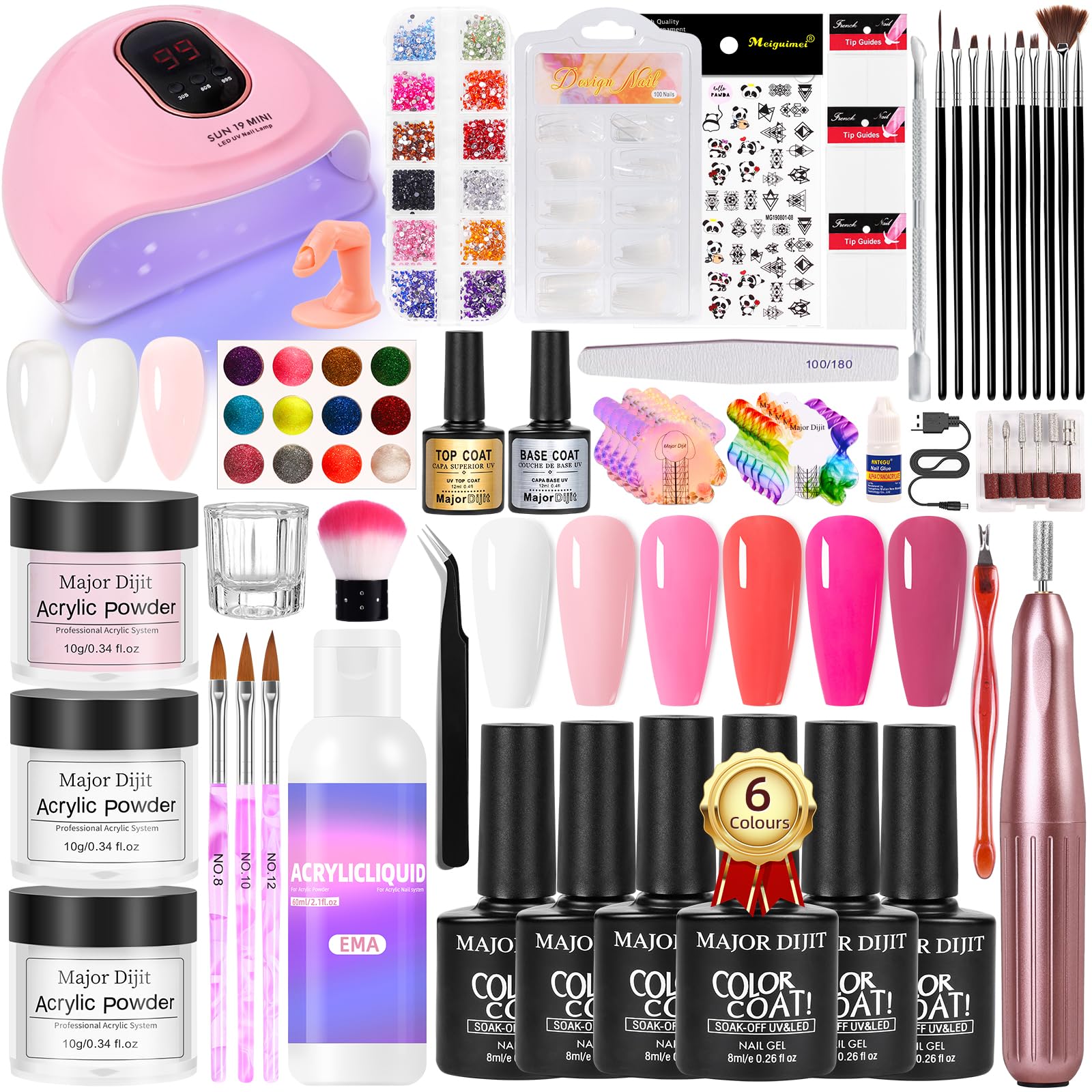 Major Dijit acrylic nail kit drill: precise 20K RPM for quick at home manicures.