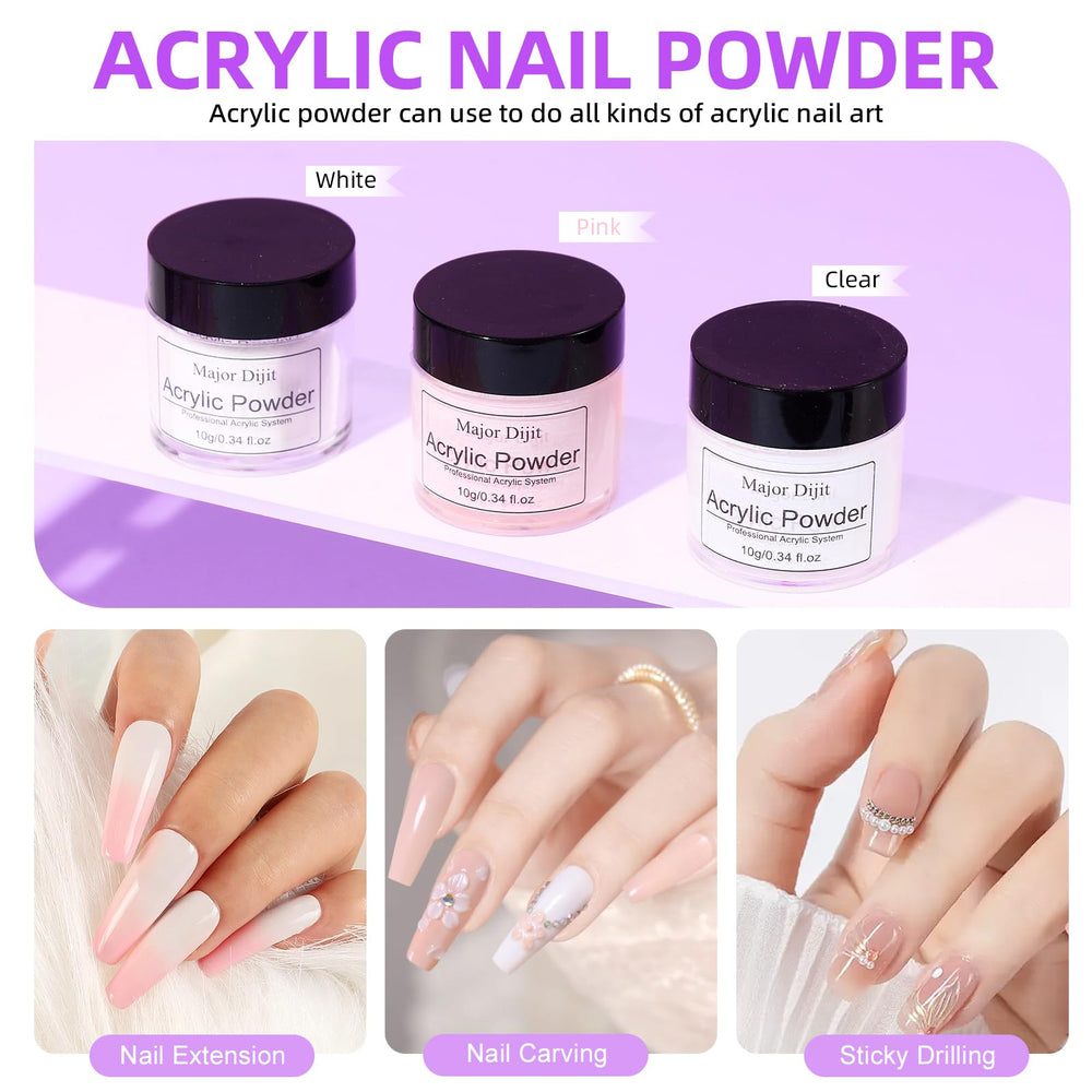 Major Dijit acrylic powder in clear for durable, natural-looking extensions