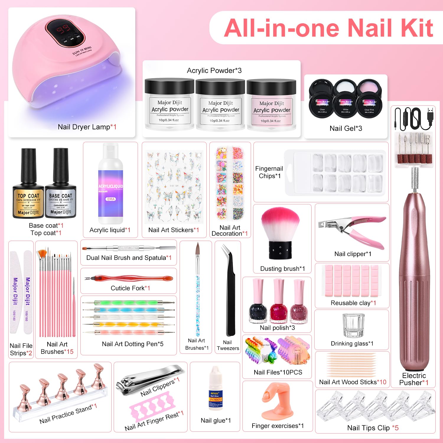 Majordijit acrylic nail kit lamp for quick gel curing at home