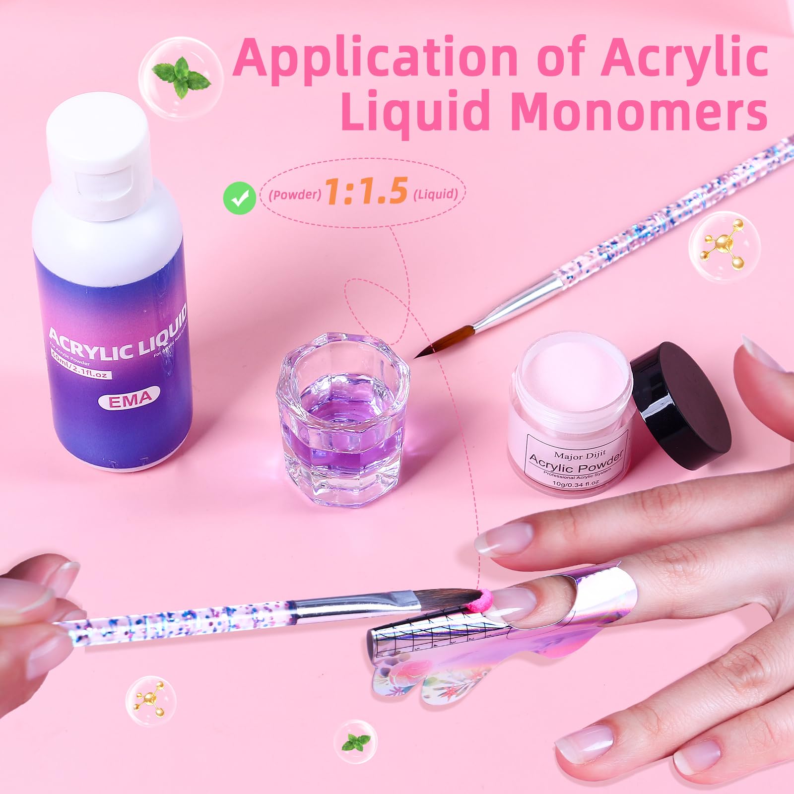 Majordijit acrylic nail kit stickers and rhinestones for decoration