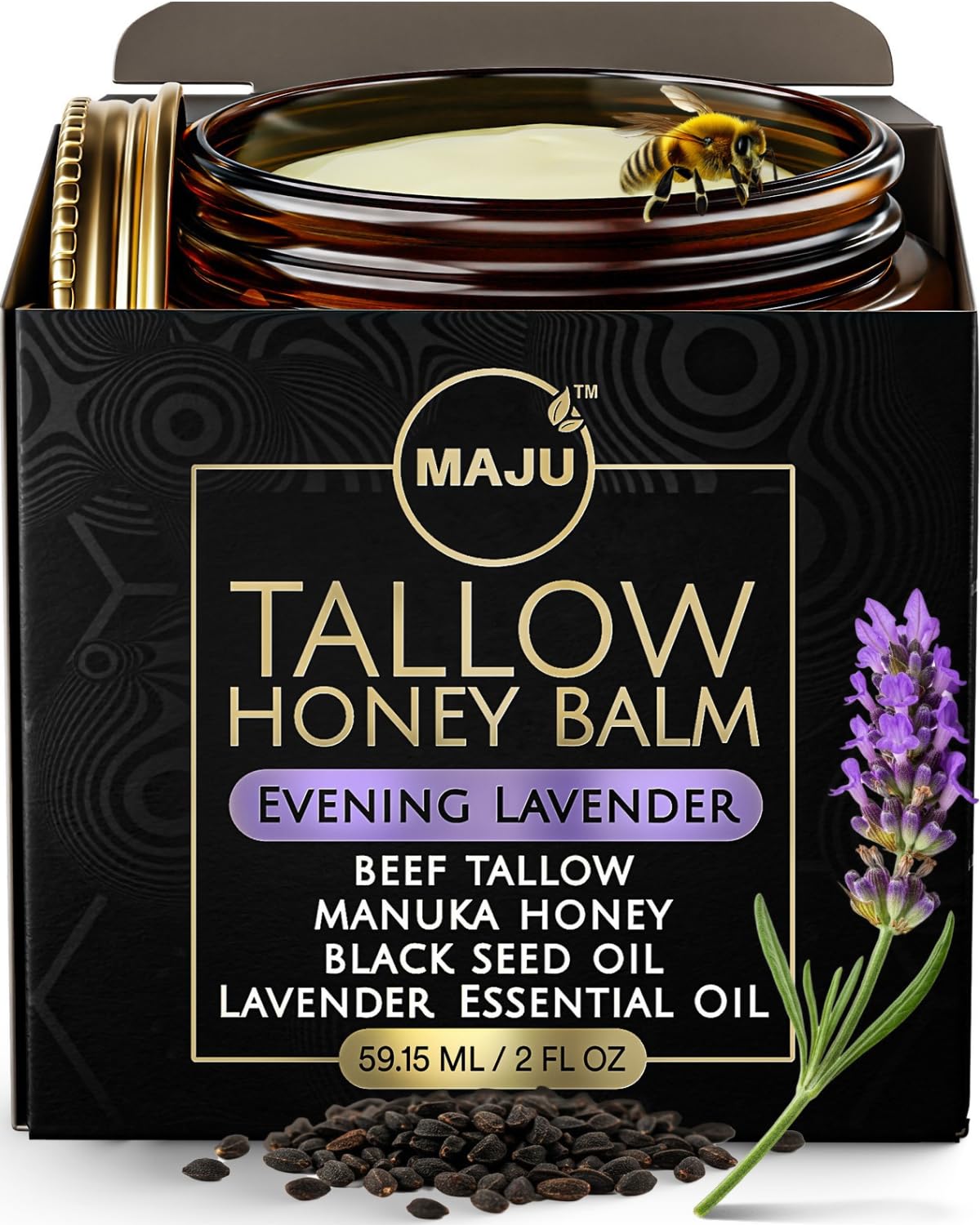 MAJU Tallow Honey Balm evening lavender jar for nightly hydration